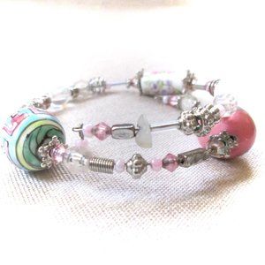 "Free Spirit" pink boho chic beaded bracelet